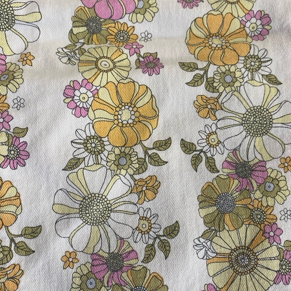 Floral Straight Leg Women's Jeans - Pink, Yellow, Green - Picture 2 of 3